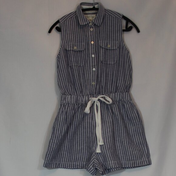 KATE SPADE BROOME STREET Linen Blend Stripe Romper Tie Waist SZ S - Picture 3 of 9